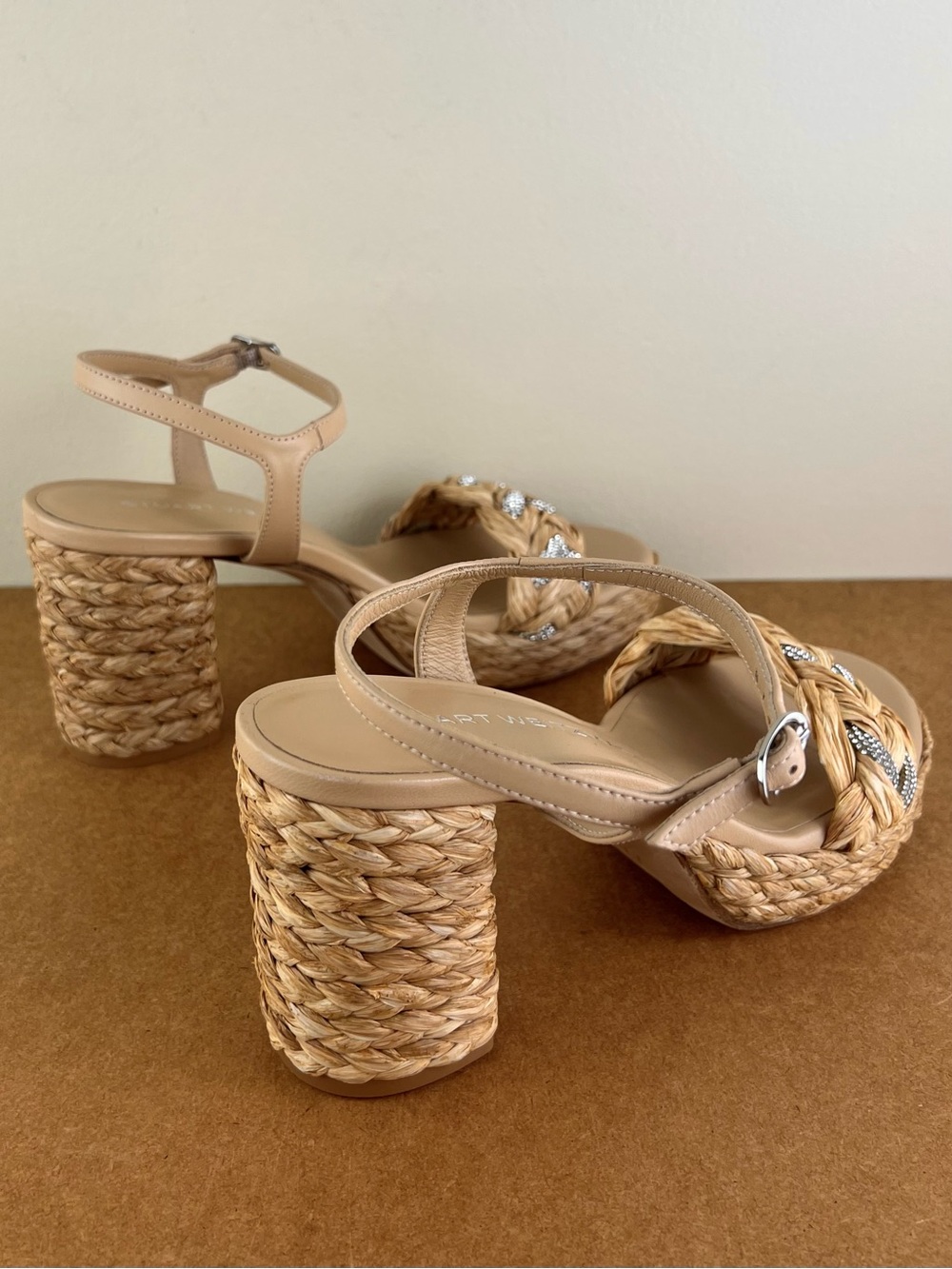 NEW STUART WEITZMAN RAFFIA PLATFORM SANDALS - Picture 5 of 12